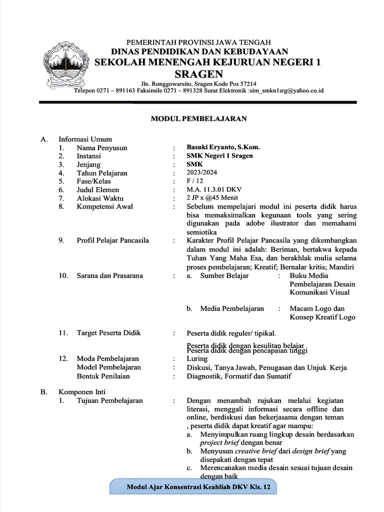 Pdf Modul Ajar Konsentrasi Keahlian Dkv Kelas 12 Compress Pdf