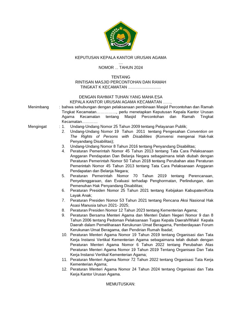 2024 SK Rintisan Masjid Percontohan Dan Ramah | PDF | Pengelolaan ...