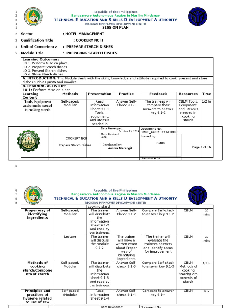 Session Plan | PDF | Philippines | Cooking
