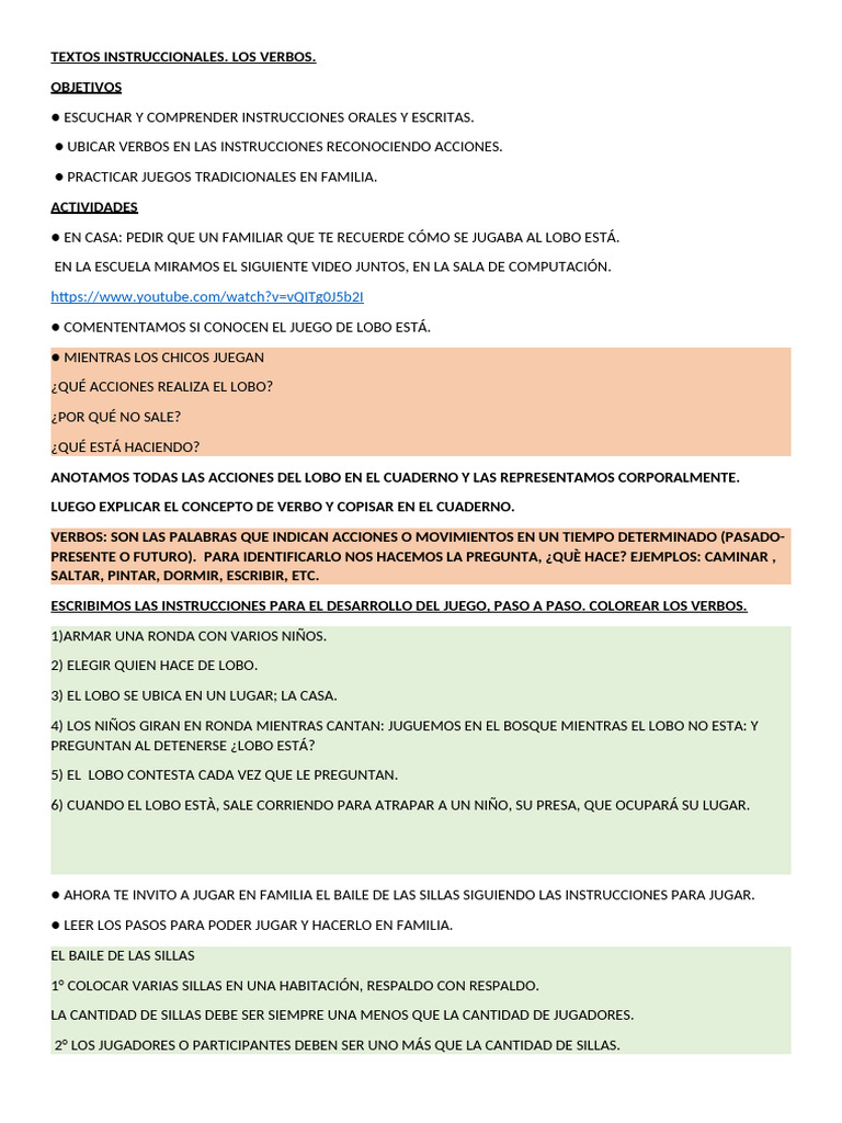 Actividades de Verbos en Juegos Instructivos | PDF | Artes del Lenguaje ...