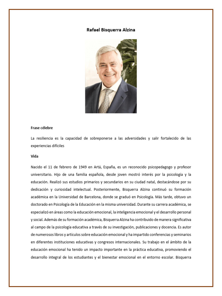 Biografía de Rafael Bisquerra Alzina | PDF | Las emociones | Sicología