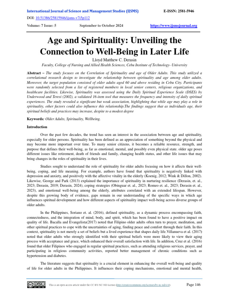 Age and Spirituality in Older Adults | PDF | Psychological Resilience ...