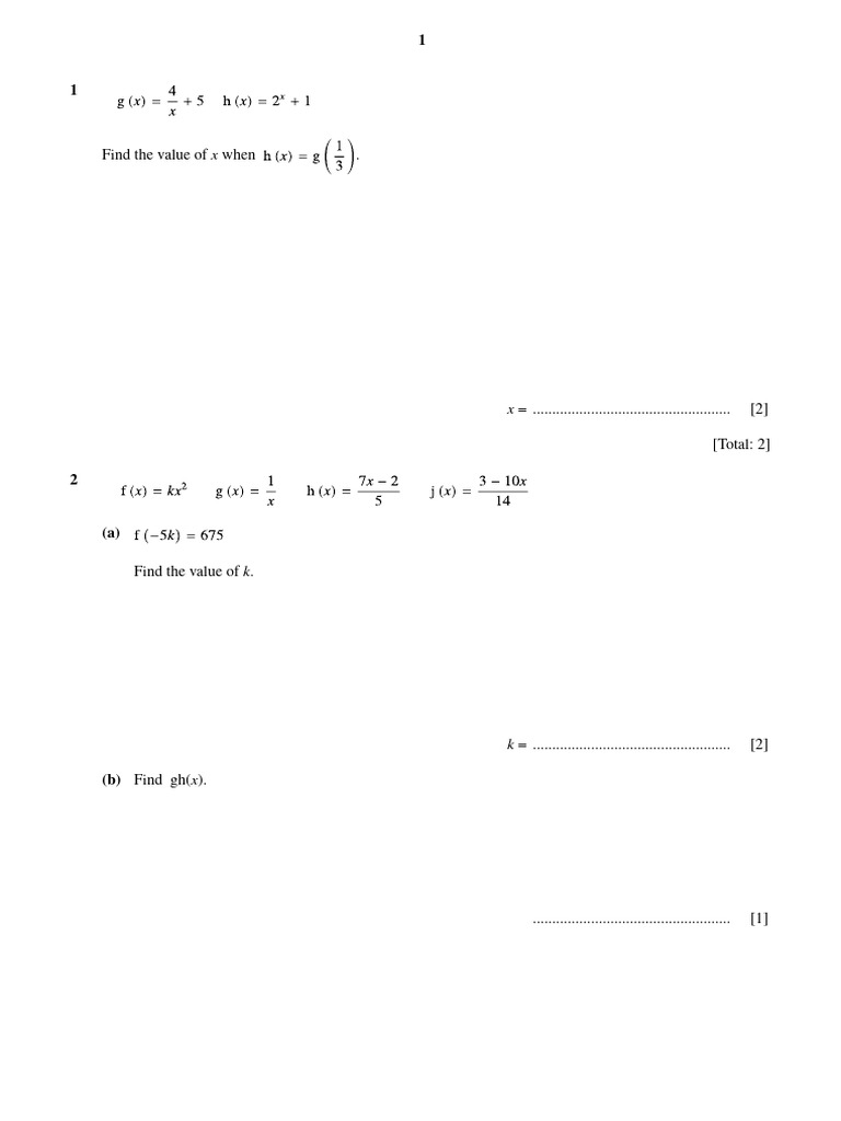 Function Past Paper Questions | PDF | Mathematics | Arithmetic