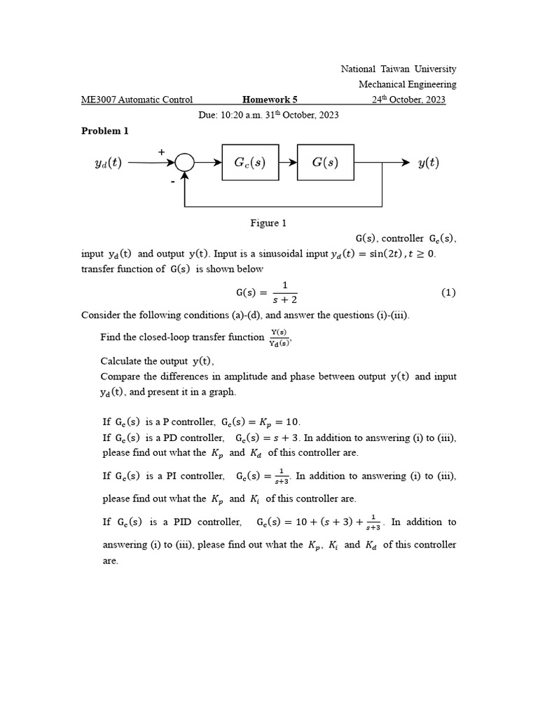 Automatic Control Homework Analysis | PDF