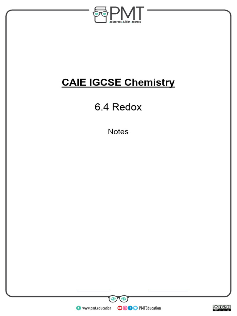IGCSE Chemistry Redox Reactions Guide | PDF | Redox | Oxide