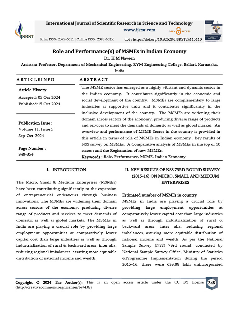 Role and Performances of MSMEs in Indian Economy | PDF | Small And ...