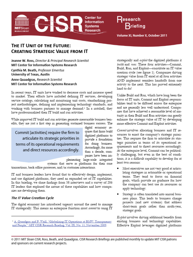 The IT Unit of The Future - Creating Strategic Value | PDF | Analytics ...