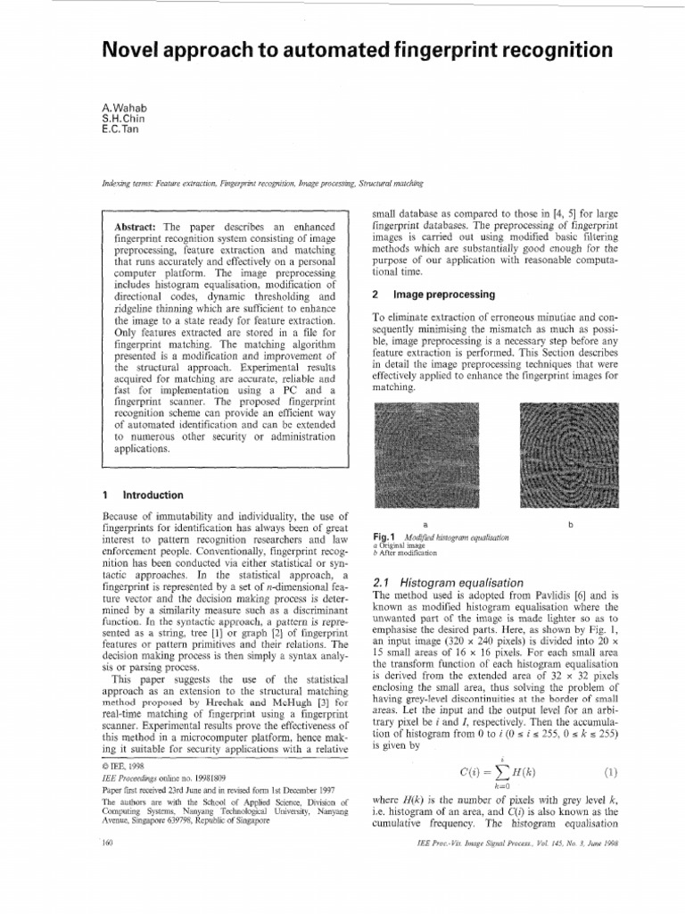 Novel Approach To Automated Fingerprint Recoginition | PDF ...