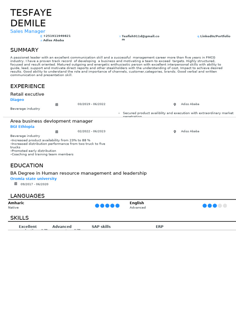 Sales Manager with FMCG Expertise | PDF
