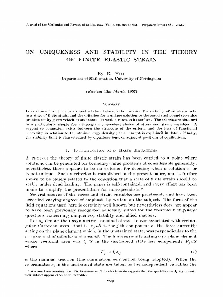 Finite Elastic Strain Theory | PDF | Elasticity (Physics) | Stress ...