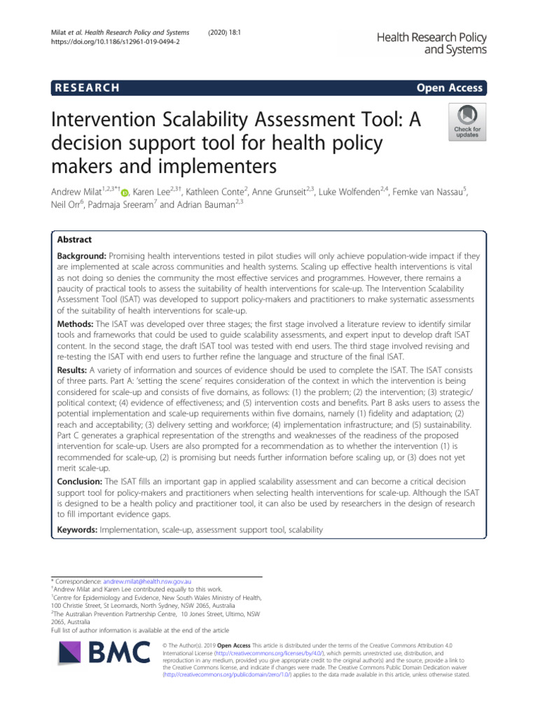 2020, Intervention Scalability Assassment Tool A Decision Support Tool ...