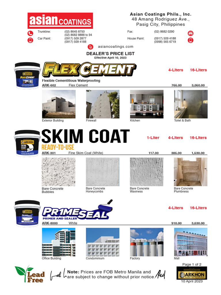 Asian Coatings Dealer Price List 2023 | PDF | Materials | Structural ...