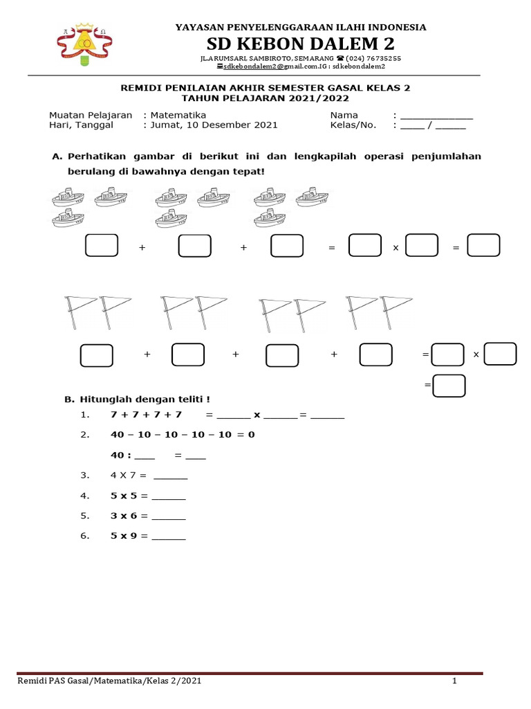 Remidi Matematika Kelas 2 Gasal 2021 | PDF