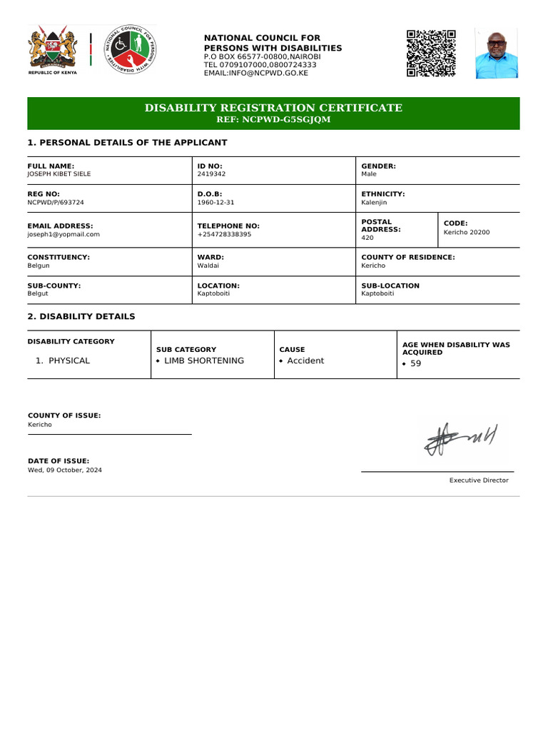 Disability Registration Certificate Details | PDF