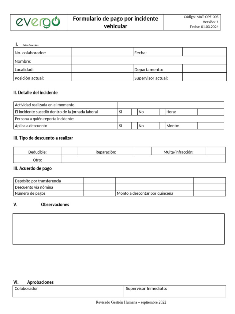 Formulario de pago por incidente vehicular pdf