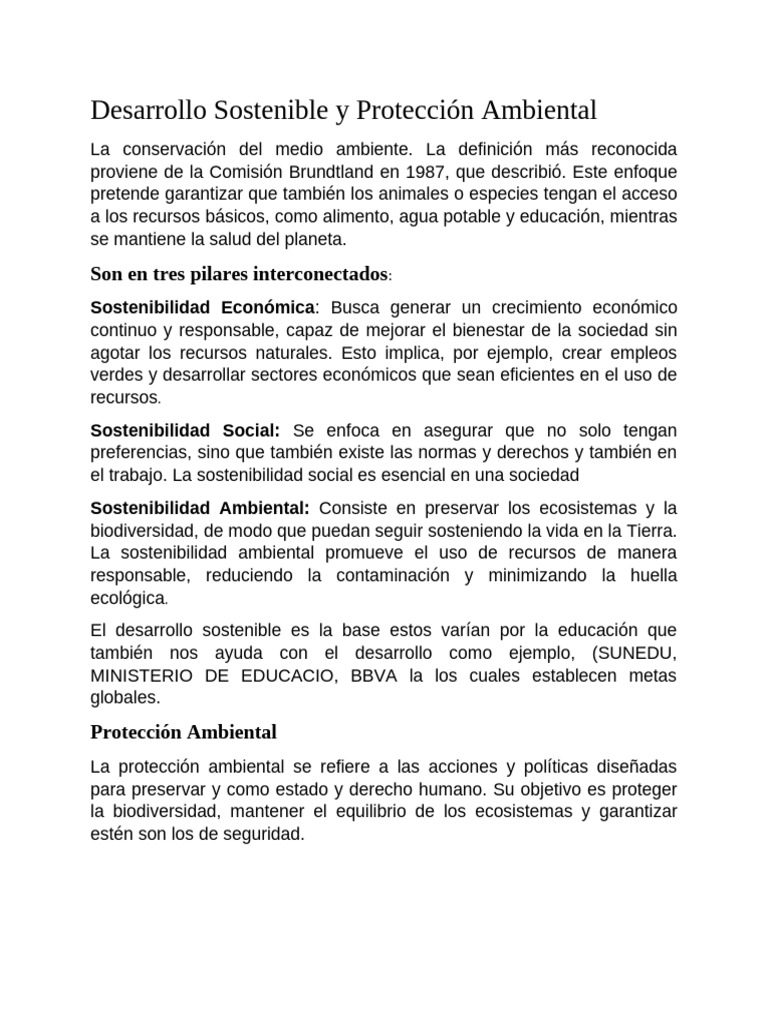 Desarrollo Sostenible y Protección Ambiental | PDF | Sustentabilidad ...