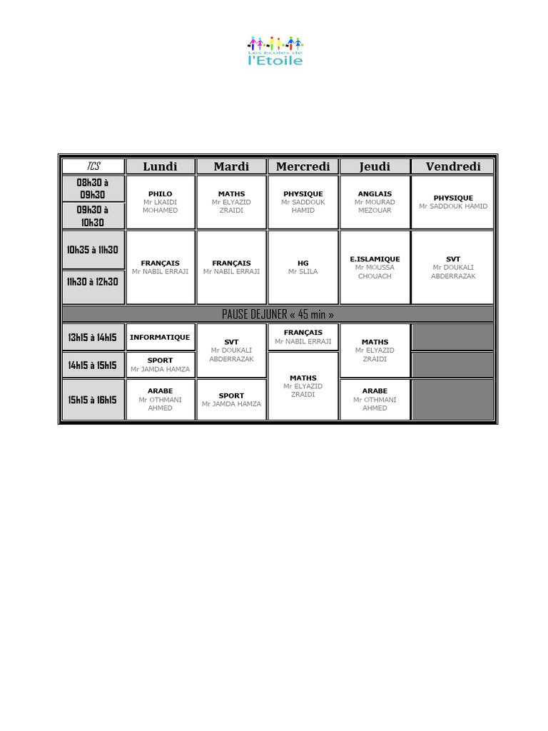 Emploi du temps TCS 2024 | PDF