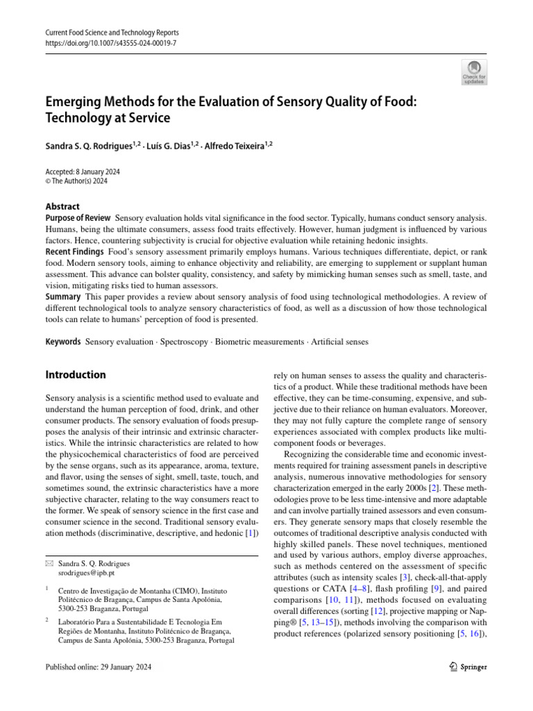 Emerging Methods For The Evaluation of Sensory Qua | PDF | Odor | Taste