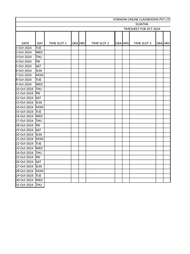 October 2024 Timesheet for SYSKNOW | PDF