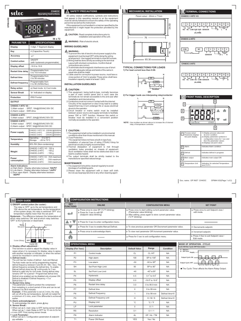 CH403C Temperature Controller Manual | PDF | Switch | Fuse (Electrical)