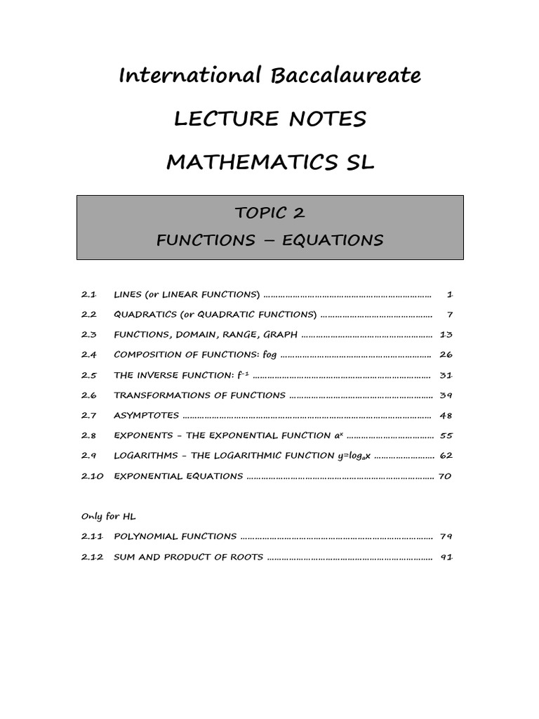 IB Mathematics SL Functions Overview | PDF | Function (Mathematics ...