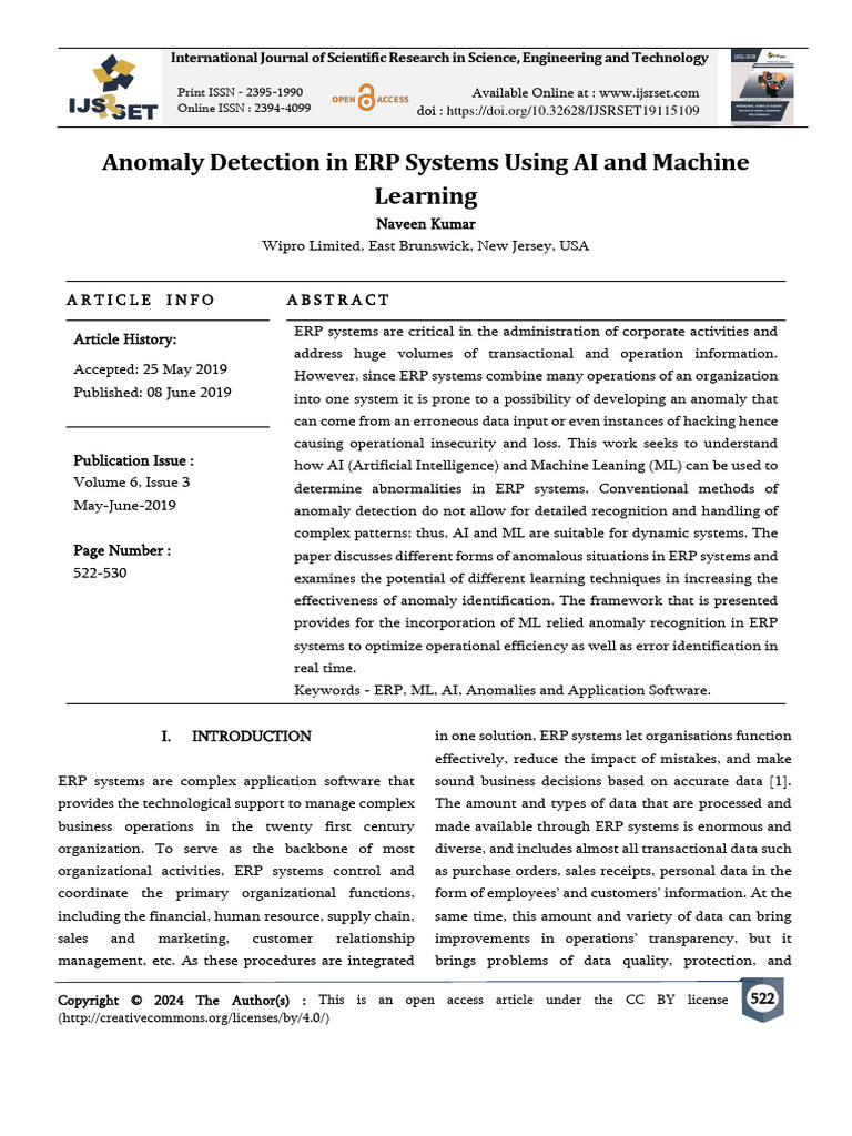 Anomaly Detection in ERP Systems Using A | PDF | Machine Learning ...