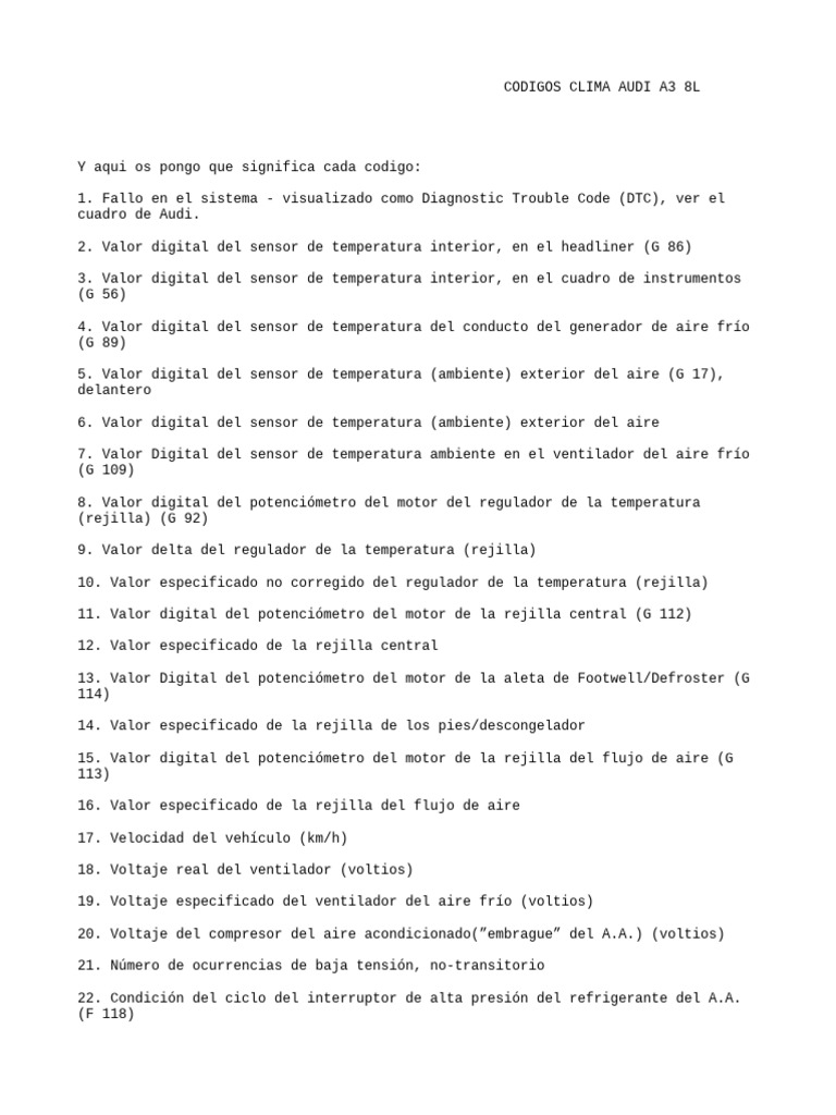 Códigos Climatronic Audi A3 8L | PDF | Temperatura