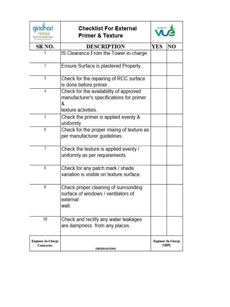 External Primer and Texture Checklist | PDF | Plaster | Building Materials