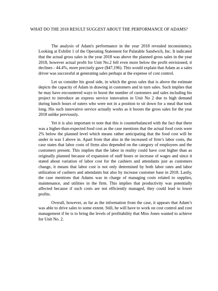 Adams' 2018 Sales vs. Profit Analysis | PDF | Labour Economics | Cost ...