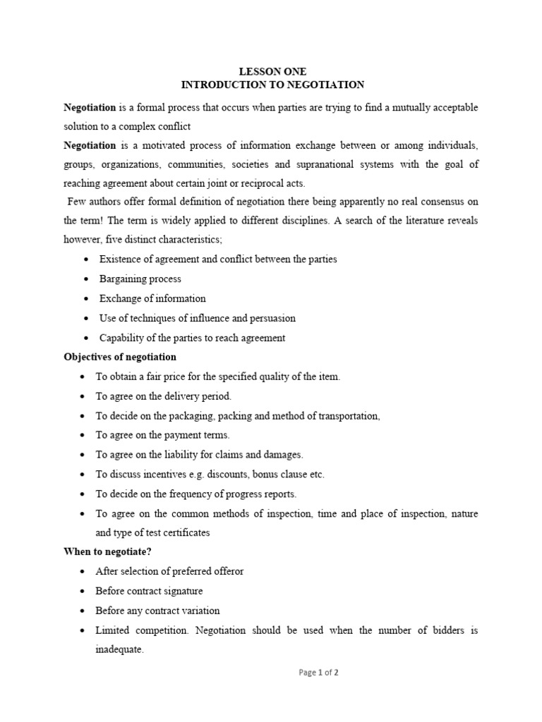 Introduction To Negotiation | PDF | Negotiation | Prices