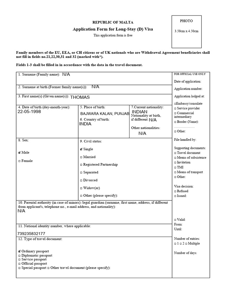 Thomas - Application Form | PDF | Travel Visa | Passport