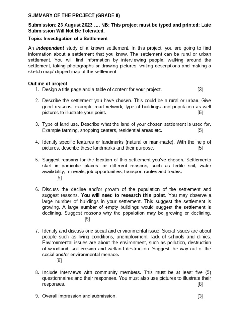 Grade 8 Settlement Investigation Project | PDF | Natural Environment ...