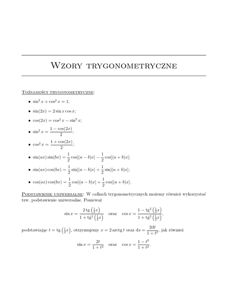 Wzory trygonometryczne PDF