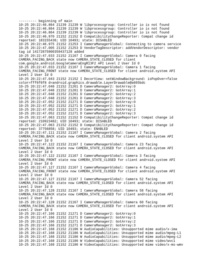 Camera State and Compatibility Logs | PDF | Computing Platforms ...