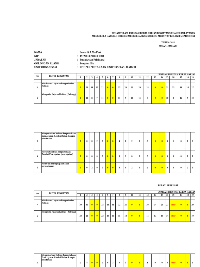 Rekap Kinerja Pustakawan 2018 | PDF