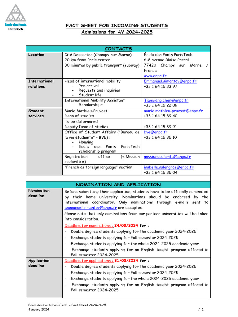 Ecole des Ponts ParisTech 2024-2025 Guide | PDF | Cost Of Living ...