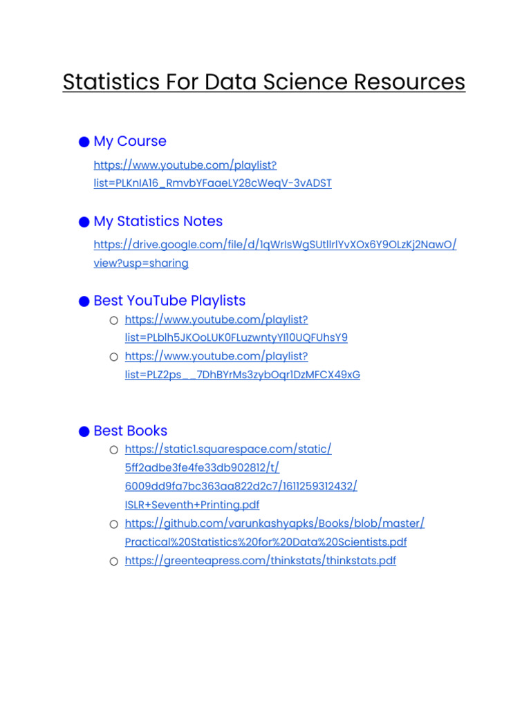 Statistics For Data Science Resources | PDF | Career & Growth | Self ...