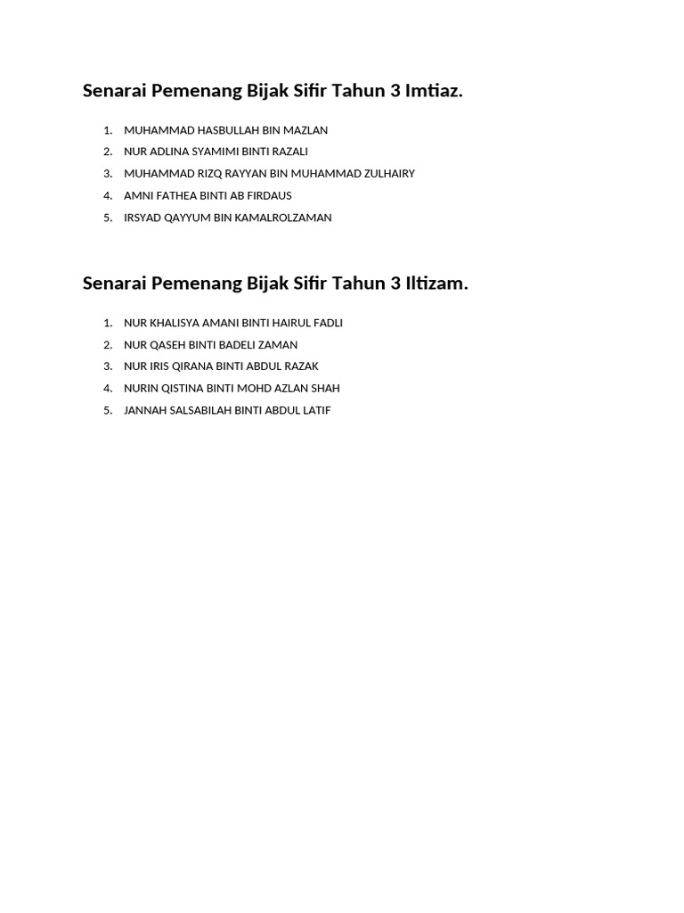 Senarai Pemenang Bijak Sifir Pdf