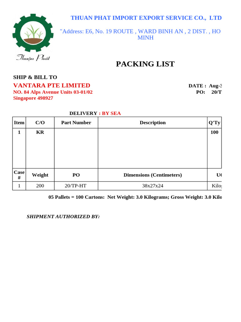 Mẫu Packing List | PDF