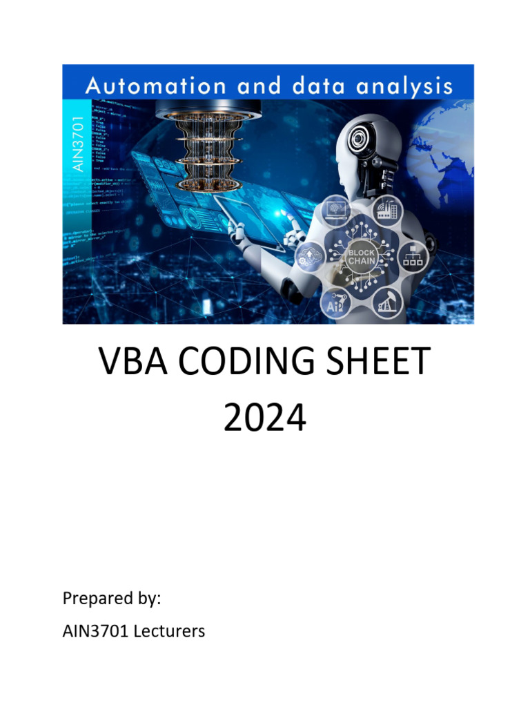 Ain3701 vba codingsheet 2024 1 2 pdf data type boolean data type