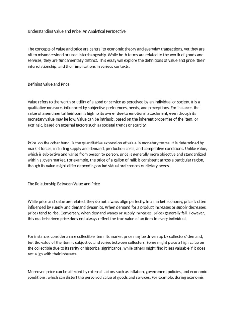 Understanding Value and Price An Analytical Perspective | PDF | Prices ...