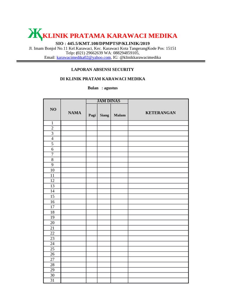 Laporan Absensi Security Akreditas | PDF