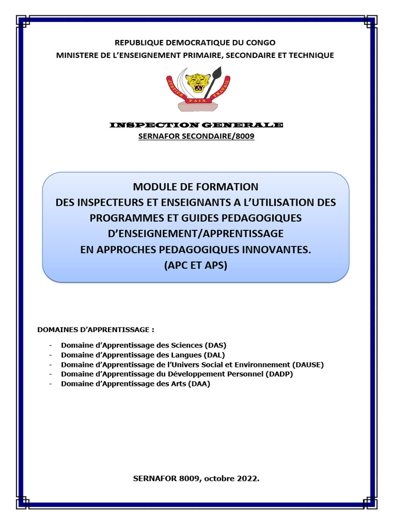 Formation des enseignants en RDC | PDF | Pédagogie | Compétence ...
