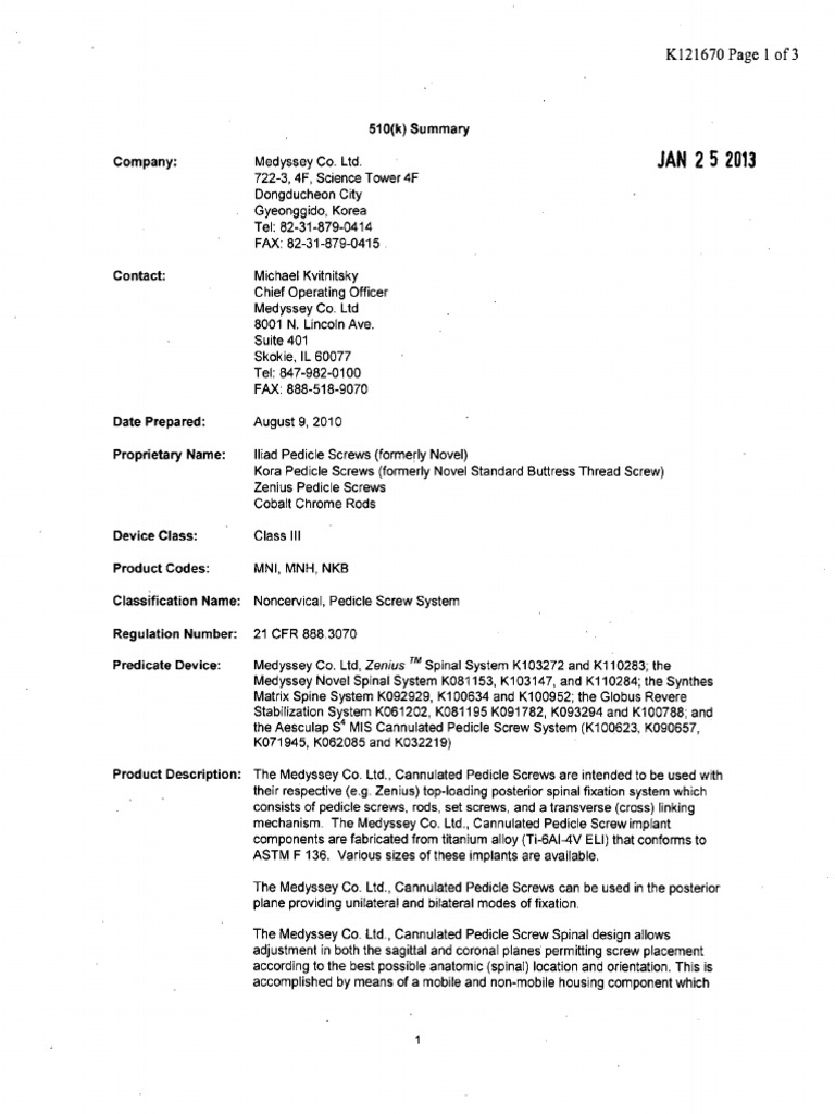 510 (K) Summary | PDF | Federal Food | Food And Drug Administration