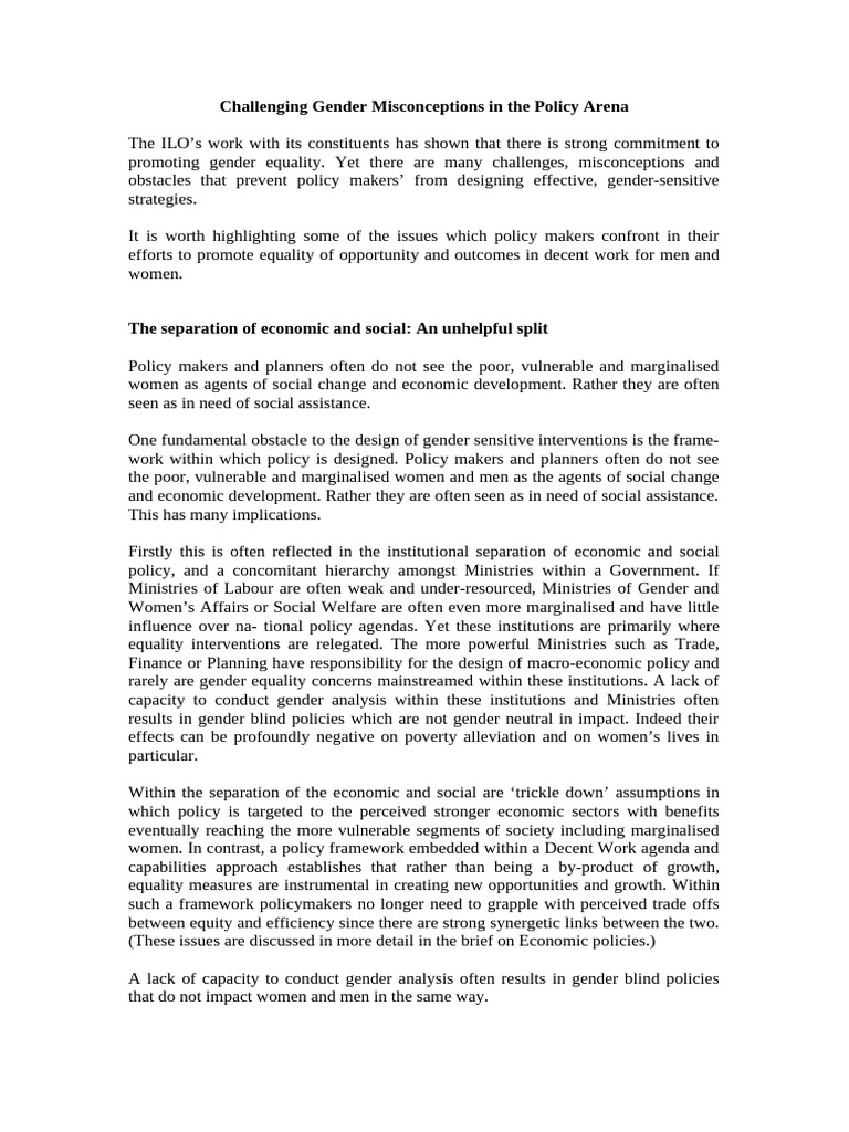 Challenging Gender Misconceptions in the Policy Arena | PDF | Poverty ...