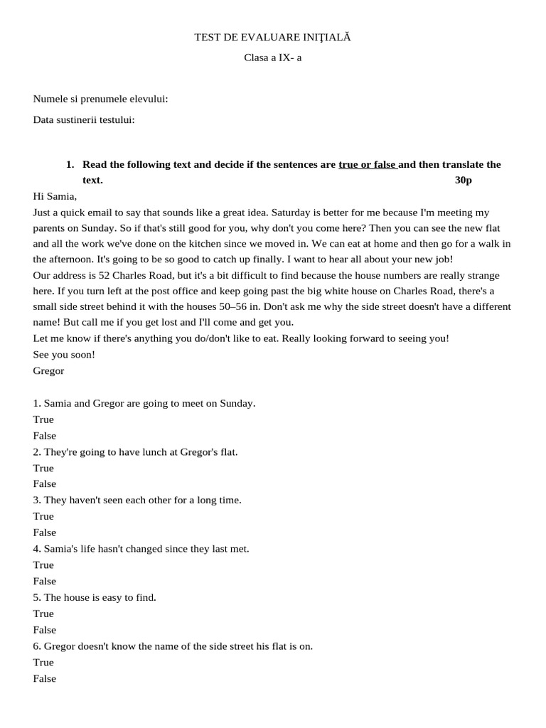 Test Initial 9A 2023 | PDF | Linguistics