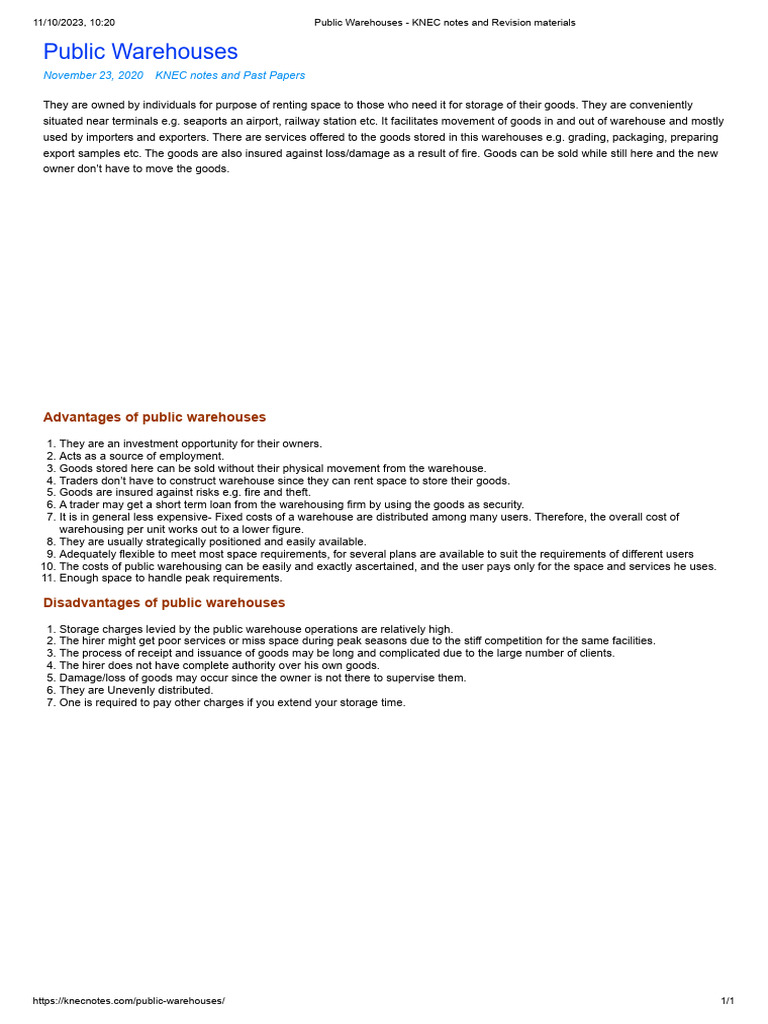 Public Warehouses - KNEC Notes and Revision Materials | PDF | Warehouse ...