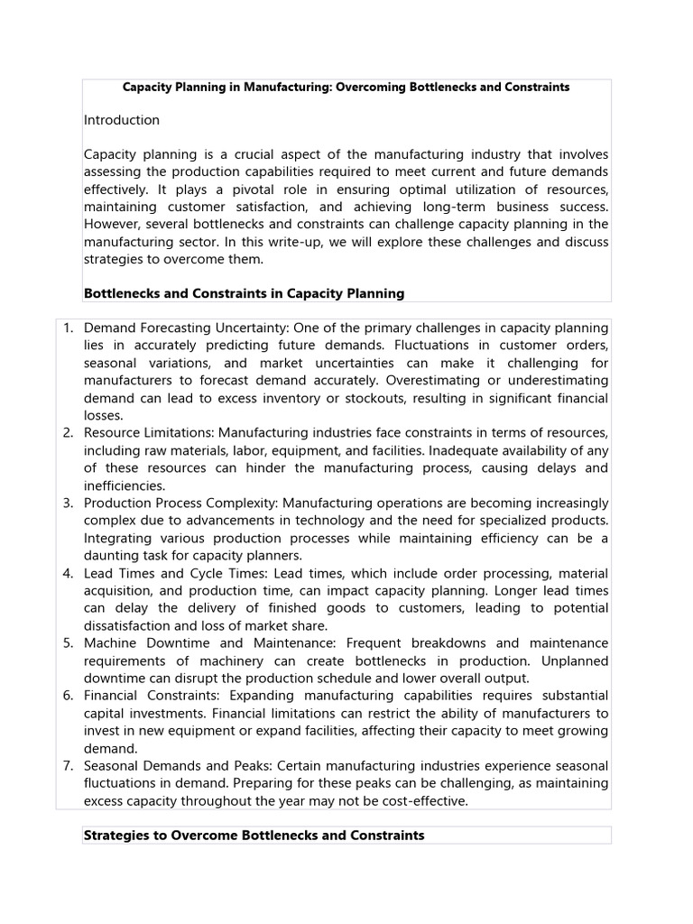 Capacity Planning in Manufacturing | PDF | Supply Chain | Lean ...