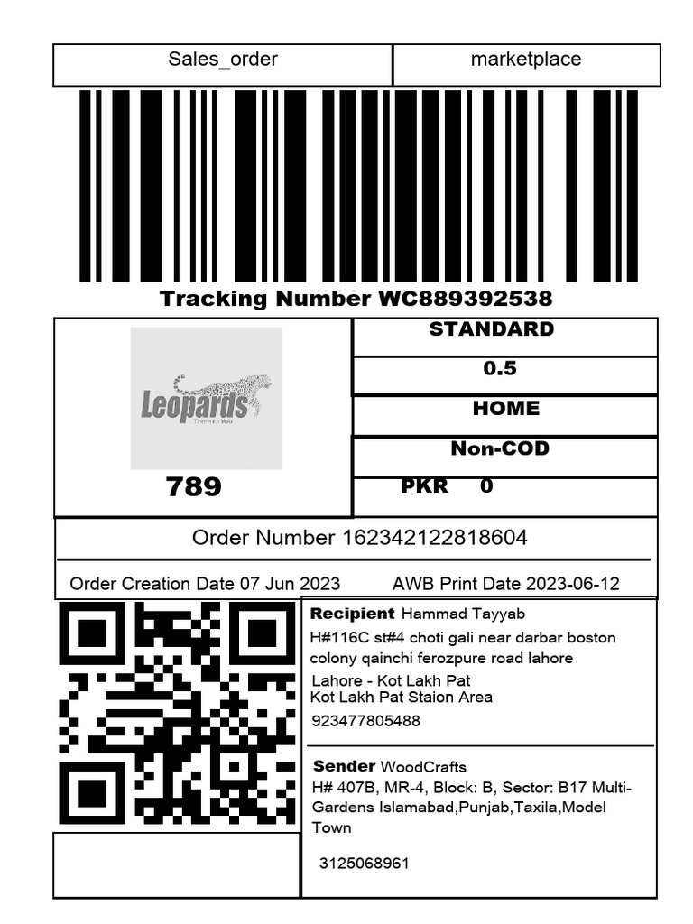 Tracking Number WC889392538: Sales - Order Marketplace | PDF