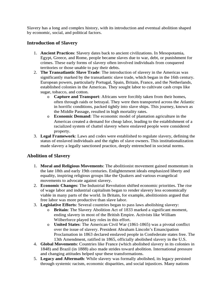 History and Abolition of Slavery | PDF | Slavery In The United States ...